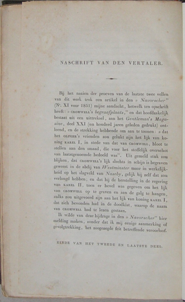 Olivier Cromwell, protector der Engelsche Republiek; of een groot maar miskend man in zijn eer hersteld. Een historisch onderzoek (...). Uit het Fransch en Engelsch vertaald door J. Oudijk van Putten. In twee deelen. Met portret van Cromwell. - Afbeelding 9