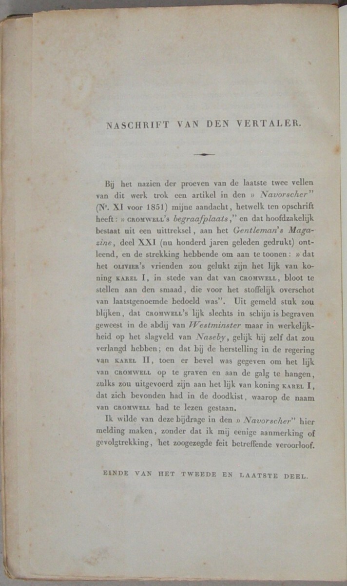 Olivier Cromwell, protector der Engelsche Republiek; of een groot maar miskend man in zijn eer hersteld. Een historisch onderzoek (...). Uit het Fransch en Engelsch vertaald door J. Oudijk van Putten. In twee deelen. Met portret van Cromwell. - Afbeelding 10