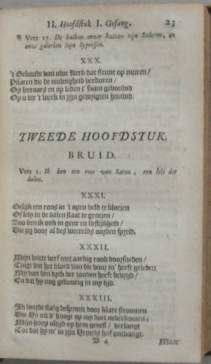Het Hoogelied van Salomo. Kortelyk verklaard door den Hoog-geleerden en Eerwaardigen Heer Nicolaus Lydius (...) Onlangs in rijm nagevolgd; en nu vermeerdert met eenige aanteekeningen, en een Aanhangsel, bevattende een verklaring van eenige Profetien, als het Lied van Moses: Deut. XXXII. en Exod. XV, en eenige Psalmen, mitsgaders een betooging van den Profetischen sin van het Hooglied en Deut. XXXII, door Johannes d'Outrein. - Afbeelding 9